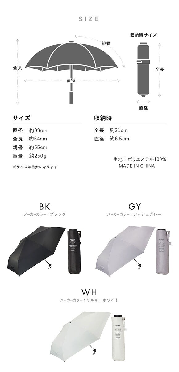 ウォーターフロント ネオミニ UVブロック 折りたたみ傘 折55cm  日傘 兼用 雨傘 晴雨兼用 Waterfront