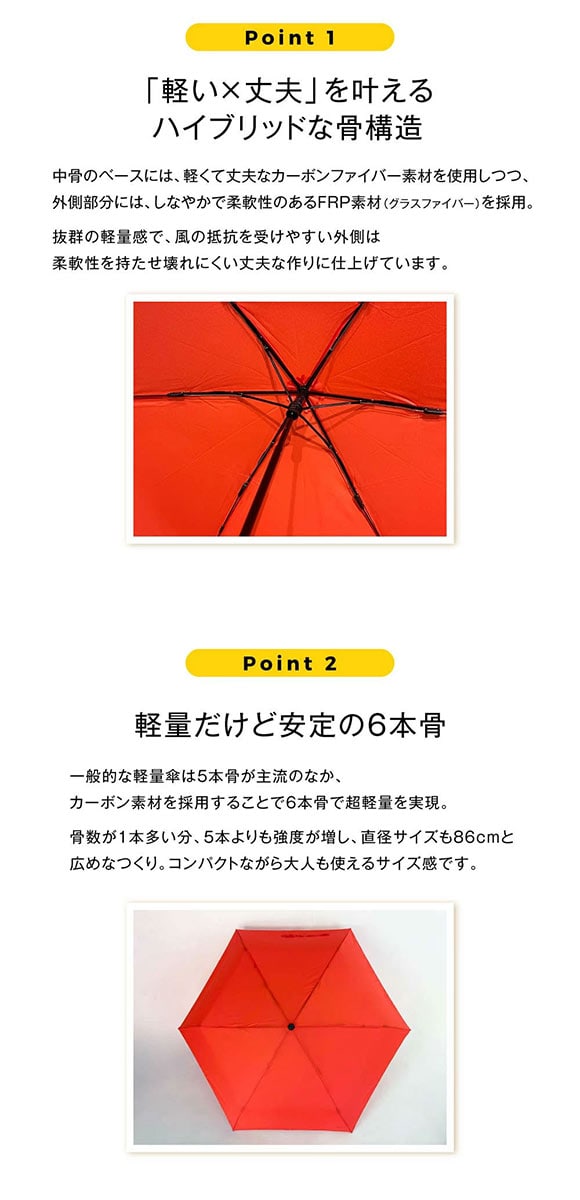 ウォーターフロント 極軽カーボン 折りたたみ傘 50cm 雨傘 Waterfront 晴雨兼用