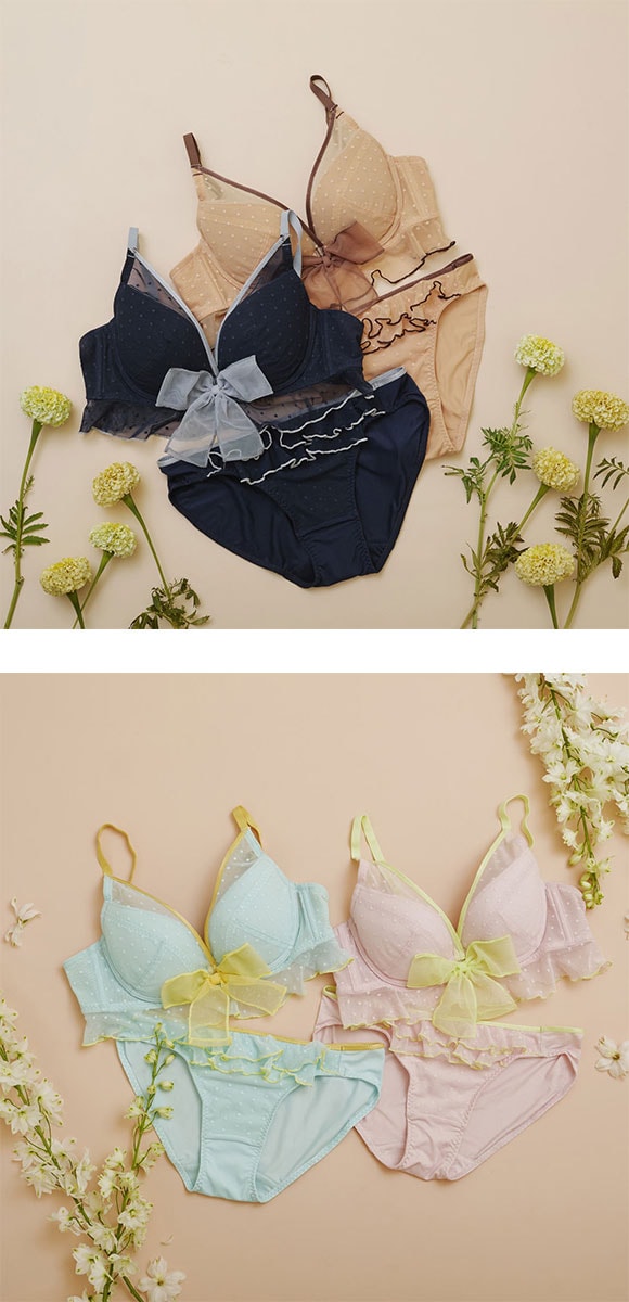 アモスタイル デコルテビューティブラ AMST526 プレイフルリボン ブラセット ブラジャー ショーツ セット BCD AMOSTYLE