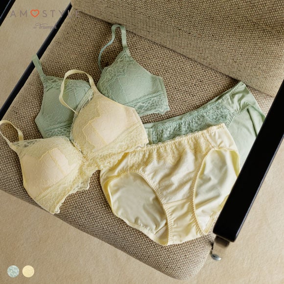 アモスタイル AMST1525 らくふわ ノンワイヤー ブラセット ブラジャー ショーツ セット BCD STYLE LGR YE