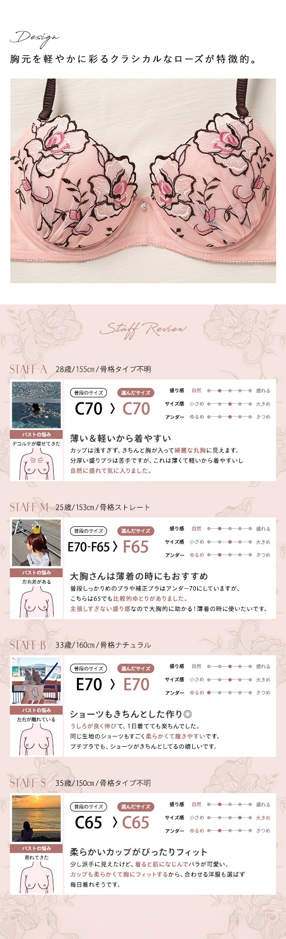 ブラジャー ショーツ セット 谷間キープ 軽い らくちん 大きいサイズ Mon cher pigeon Tea Rose モンシェルピジョン BCDEF