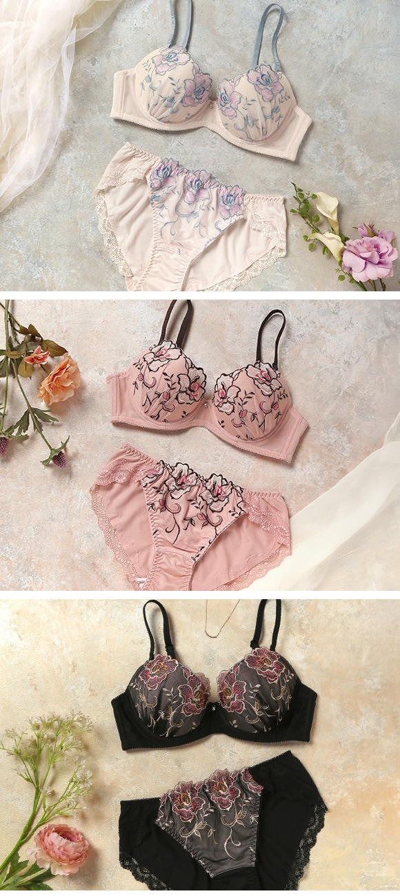 ブラジャー ショーツ セット 谷間キープ 軽い らくちん 大きいサイズ Mon cher pigeon Tea Rose モンシェルピジョン BCDEF