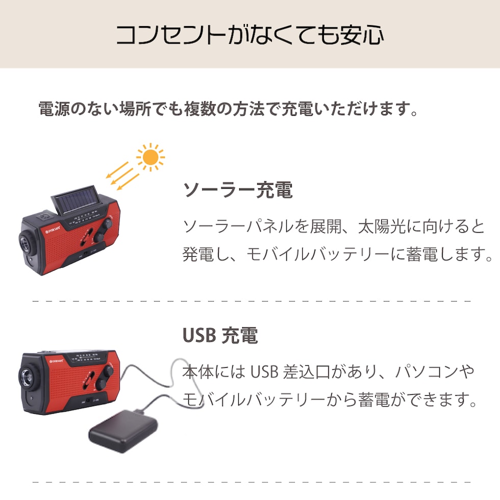 多機能防災ラジオライト【10年保存電池付き】
