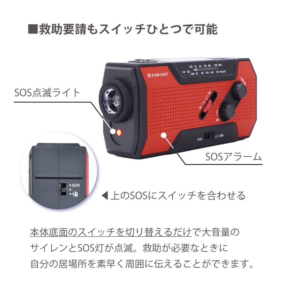 多機能防災ラジオライト【10年保存電池付き】