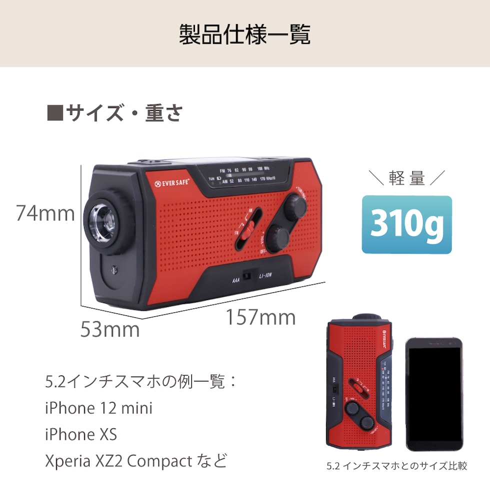 多機能防災ラジオライト【10年保存電池付き】