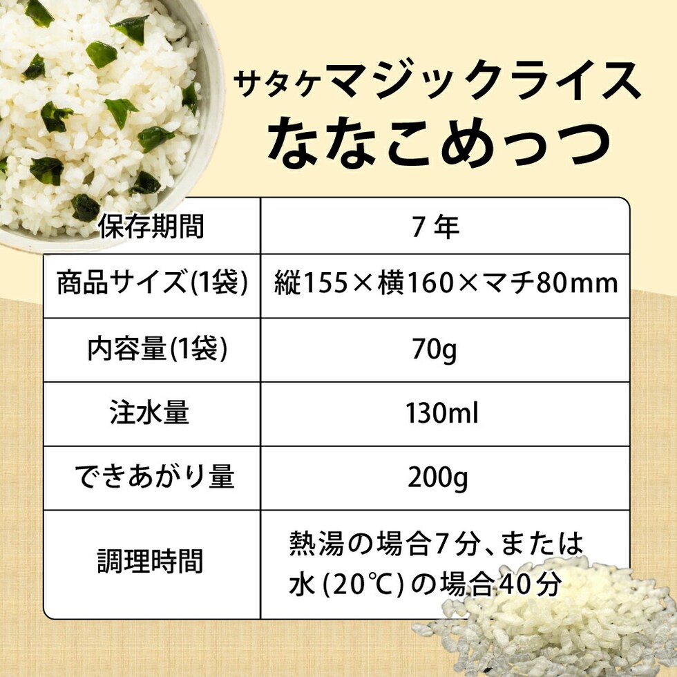 7年保存 アルファ米 サタケ マジックライス ななこめっつ 青菜ご飯 50食セット/箱