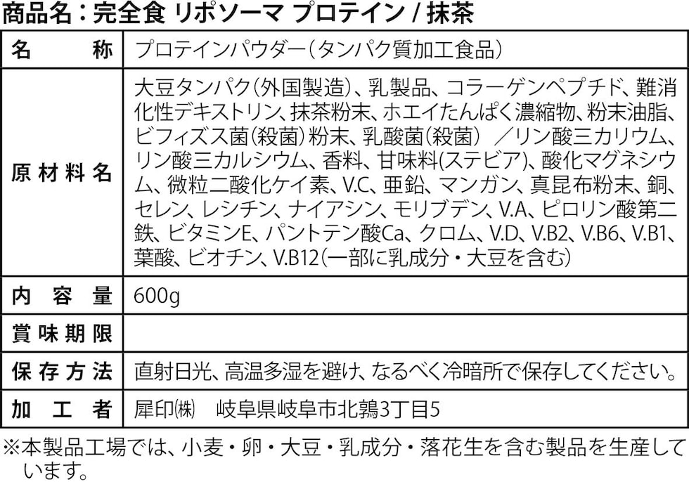 成分表
