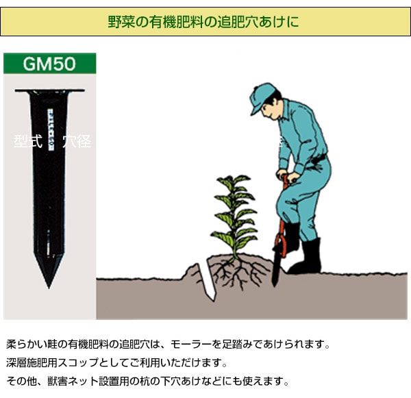 サンエー 下穴・施肥穴あけ器 モーラー GM50 【サンエー san-eh sanA 下穴 施肥 穴あけ器 モーラー GM50 パイプハウス  パイプ立て 支柱立て ビニールハウス ハウス立て 補助 下穴 下穴あけ オーガ オーガー 農業資材 農業】【おしゃれ ... - dショッピング