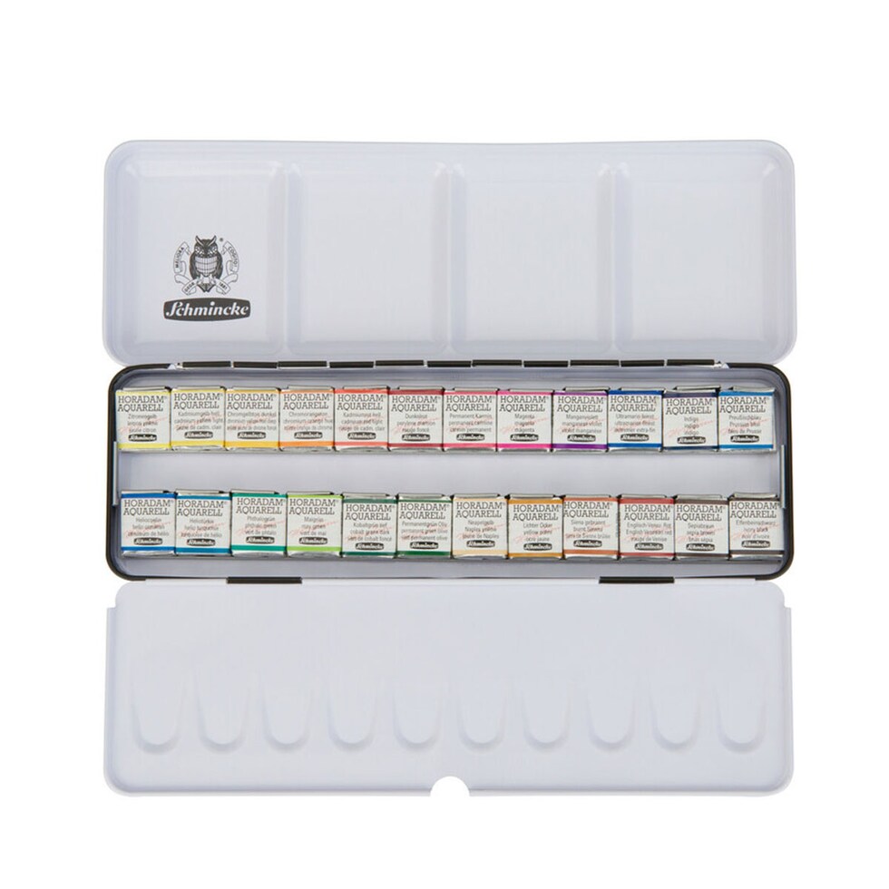 シュミンケ ホラダム透明水彩絵具 ハーフパン 24色セット（金属ケース入） (74424)