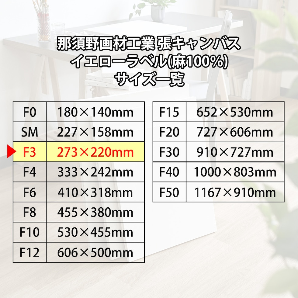那須野画材工業 張キャンバス イエローラベル(麻100％) F3