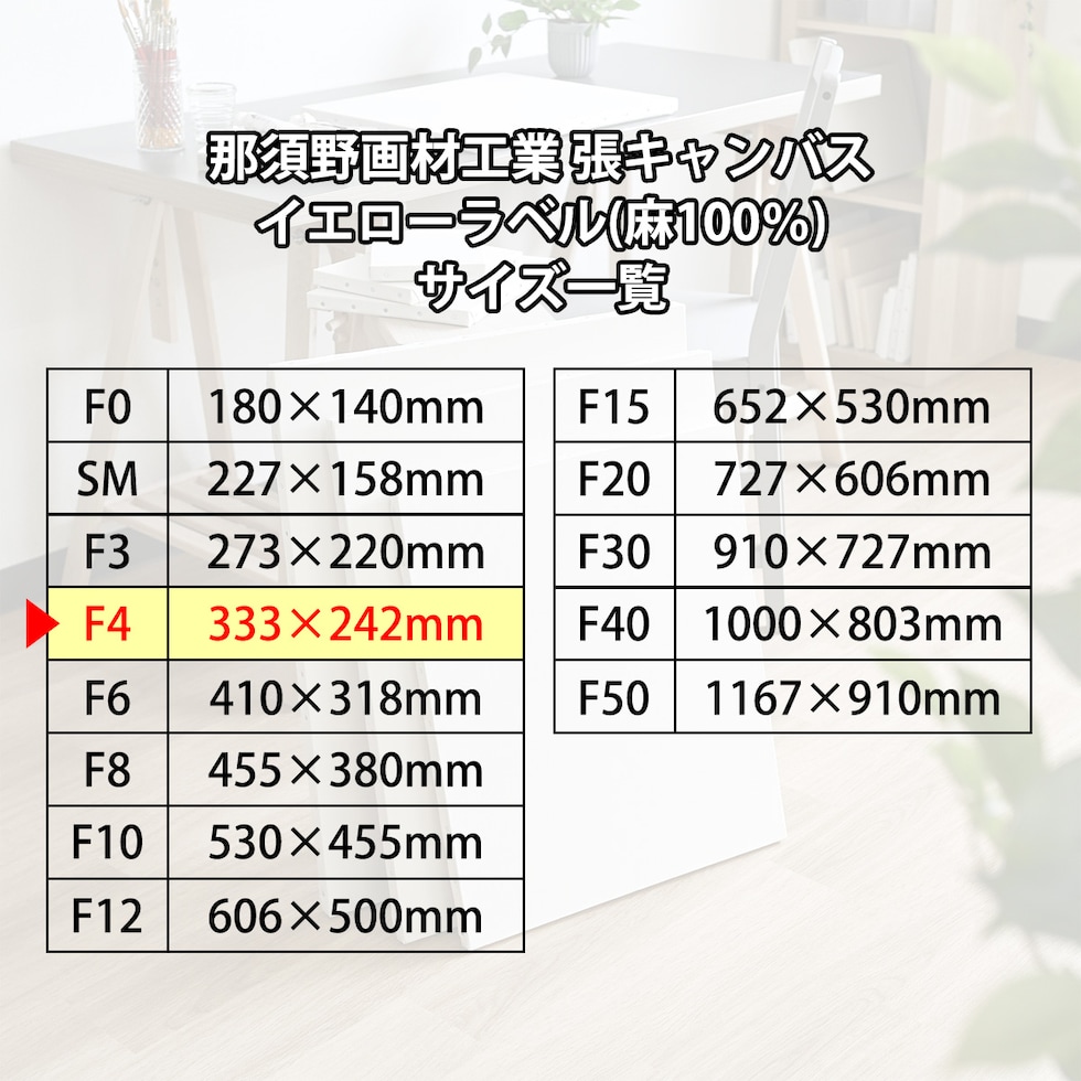 那須野画材工業 張キャンバス イエローラベル(麻100%) F4