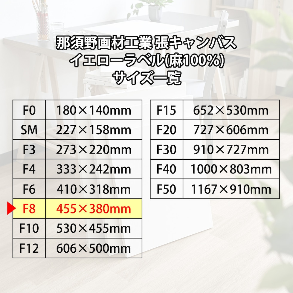 那須野画材工業 張キャンバス イエローラベル(麻100％) F8