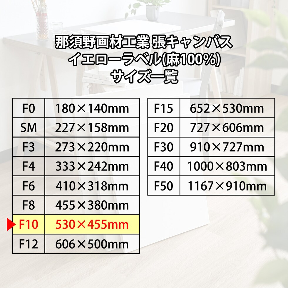那須野画材工業 張キャンバス イエローラベル(麻100％) F10