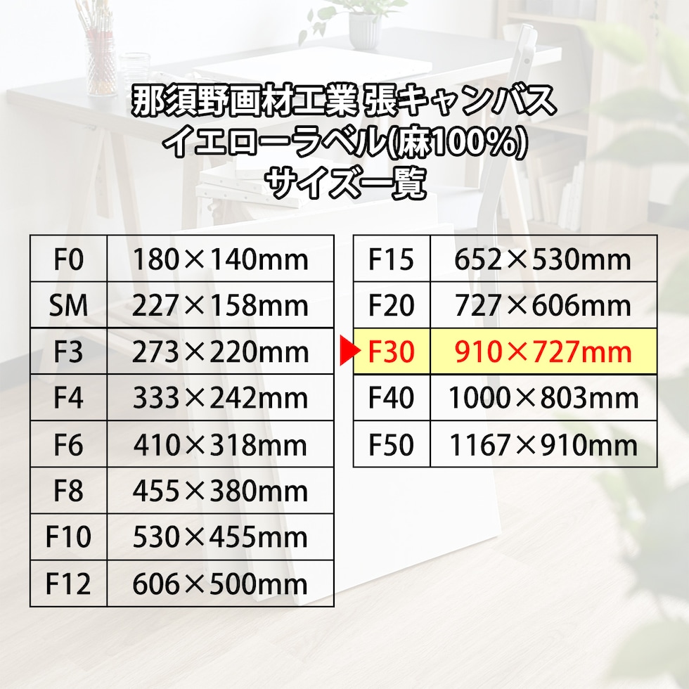 那須野画材工業 張キャンバス イエローラベル(麻100%) F30