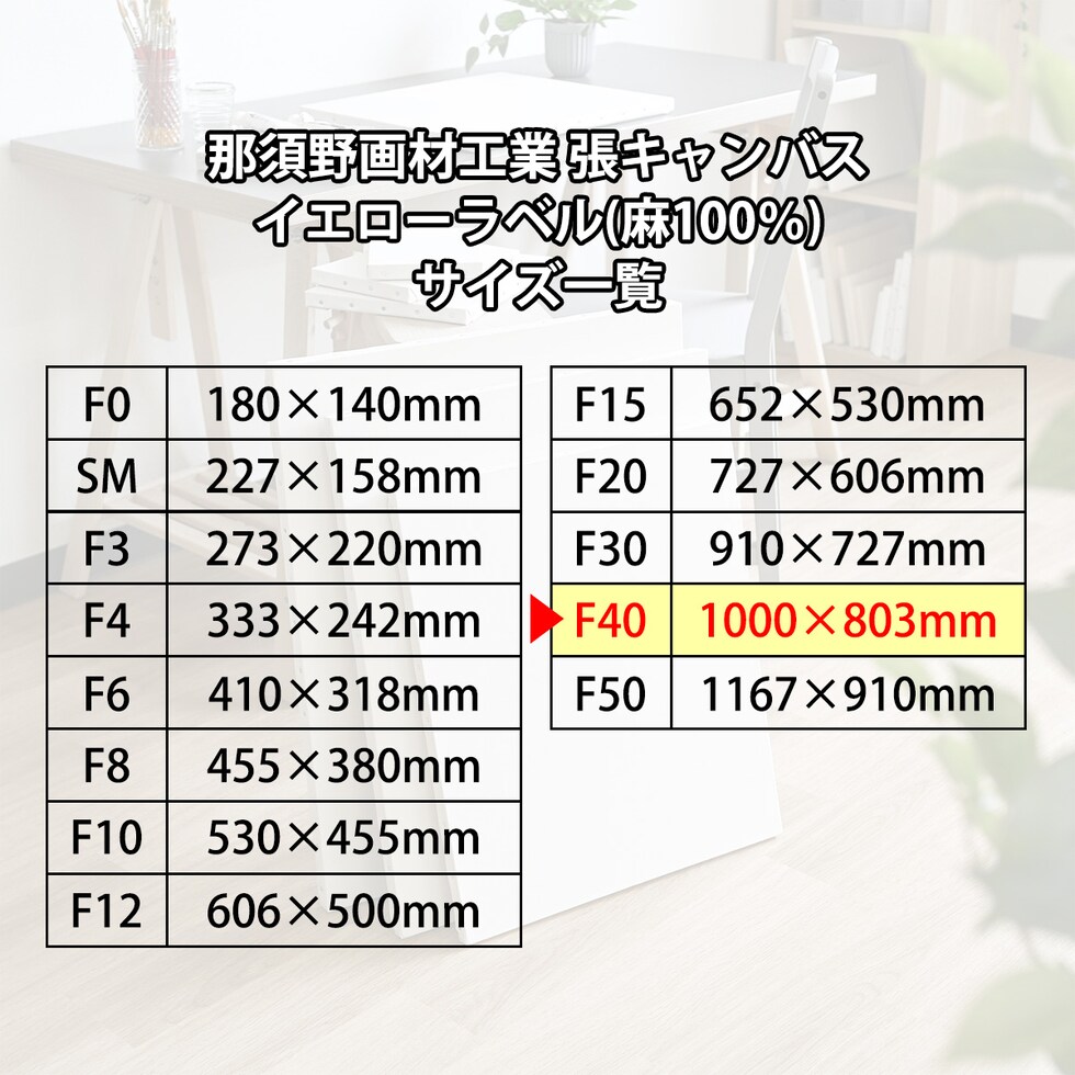 那須野画材工業 張キャンバス イエローラベル(麻100%) F40