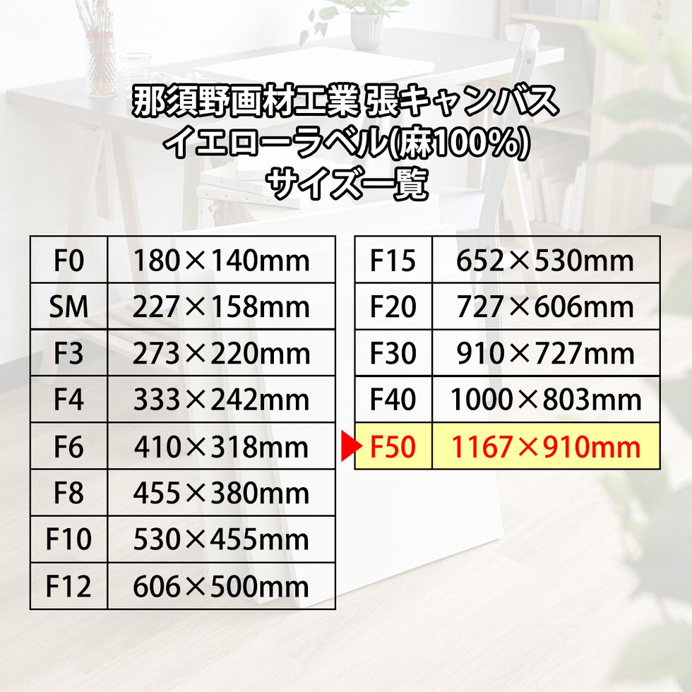 那須野画材工業 張キャンバス イエローラベル(麻100％) F50