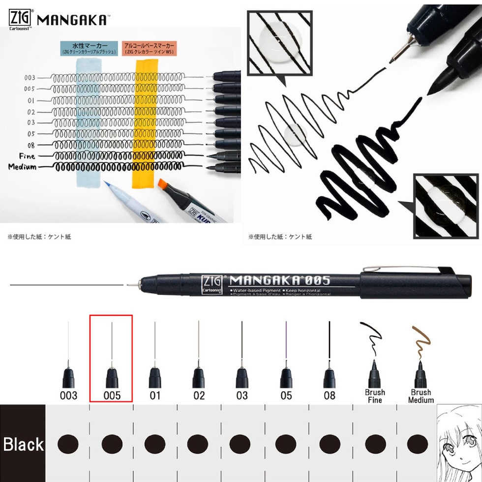 ZIG CLEAN COLOR REAL BRUSH ＋MANGAKA ／6本ｾｯﾄｸﾞﾚｰｶﾗｰ (IKTB-24/6V)