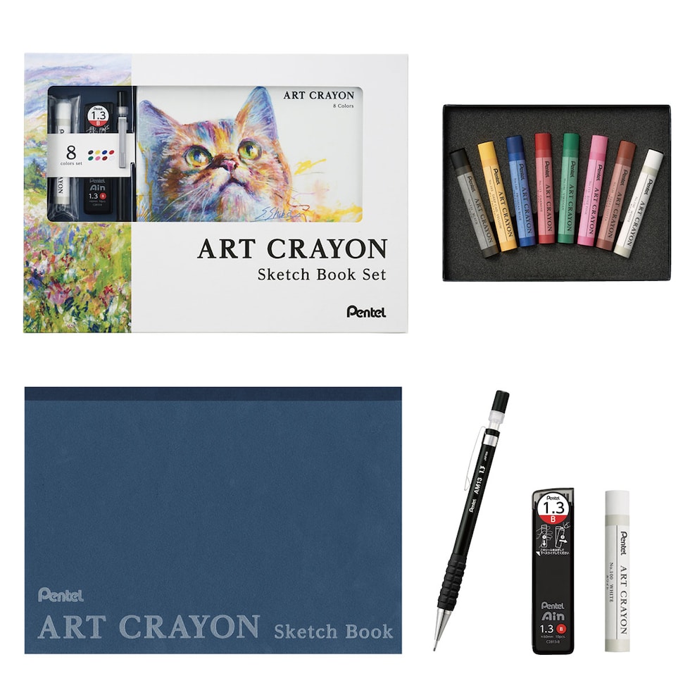 ぺんてる アートクレヨン スケッチブックセット 8色 【限定品】 (PTAC-8ST1)