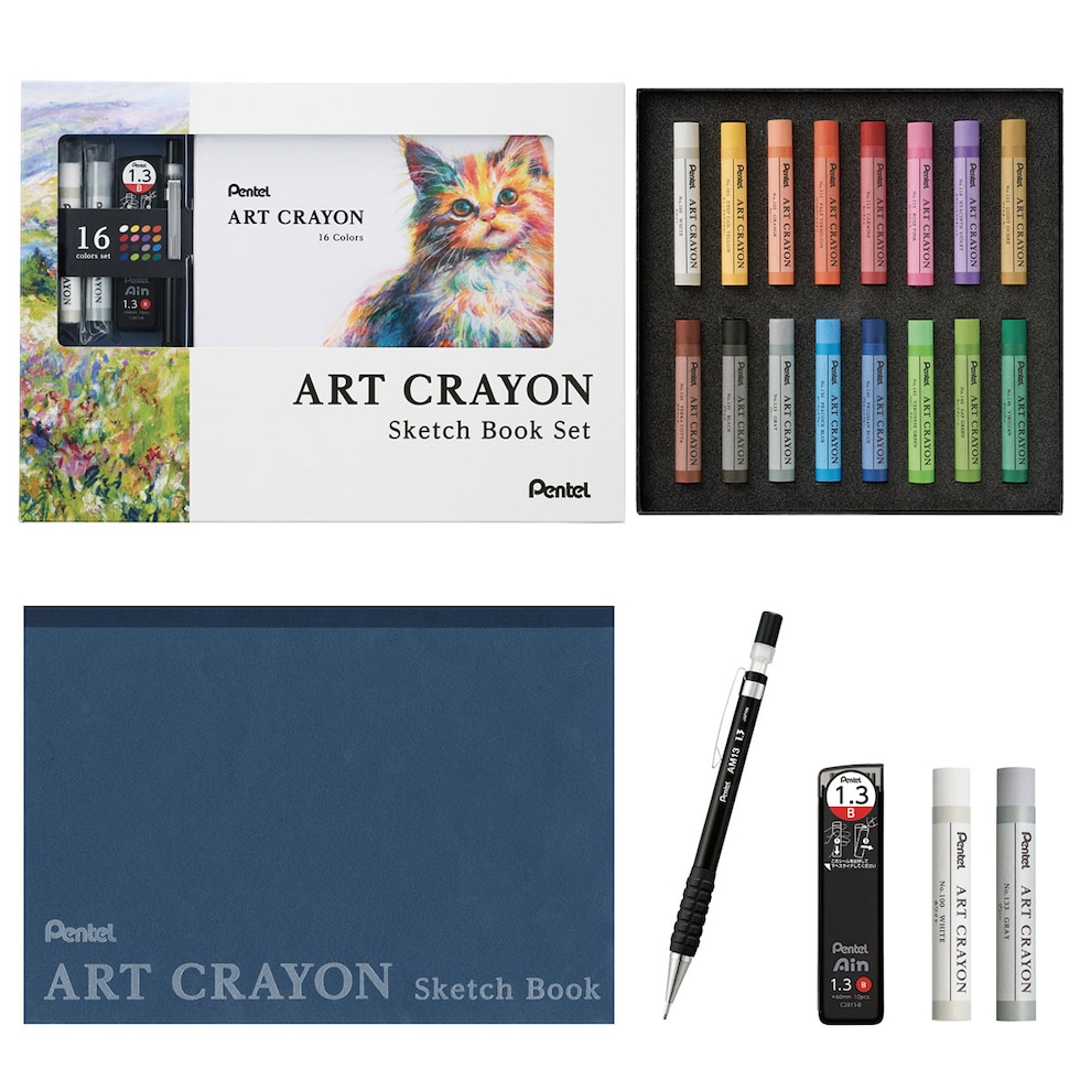 ぺんてる アートクレヨン スケッチブックセット 16色 【限定品】 (PTAC-16ST1)