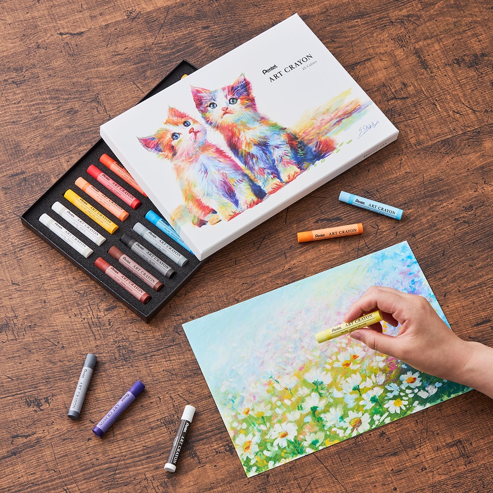 ぺんてる クレヨン ART CRAYON アートクレヨン 25色セット (PTAC-26) ホワイト2本 26本入 柴崎先生監修 おじいちゃん先生 しばさきせんせい ネコポス可