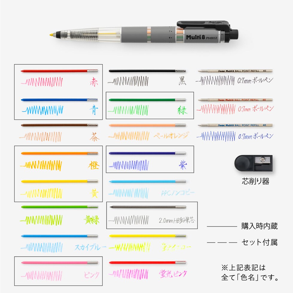 ぺんてる マルチエイト Multi8 (XPH802) 多機能ペン ボールペン芯 シャープ色芯 プレゼント ギフト 新入学 お祝い