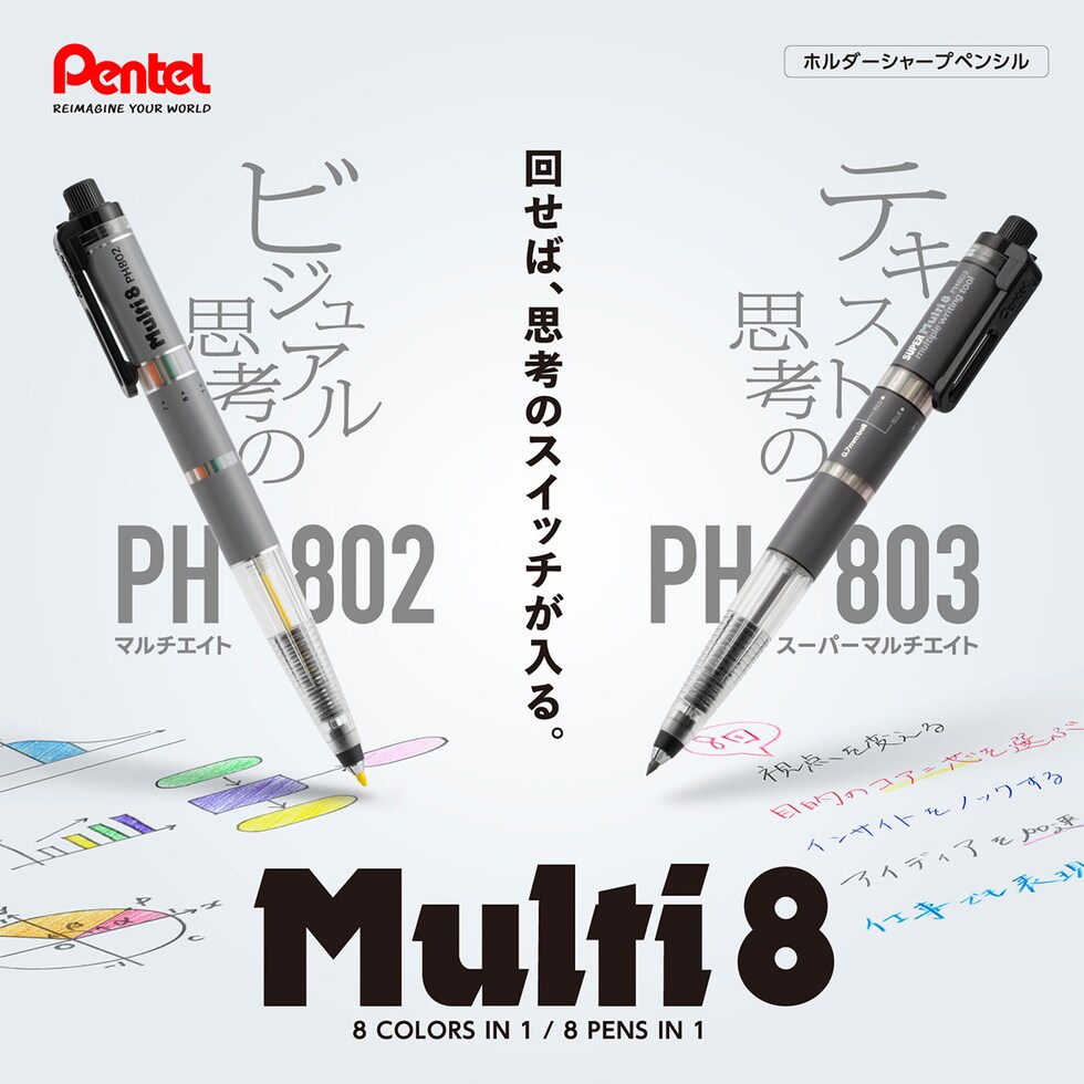 ぺんてる マルチエイトセット Multi8セット 専用替芯＋芯削り器付き (XPH802ST) 多機能ペン ボールペン芯 シャープ色芯  ネコポス可