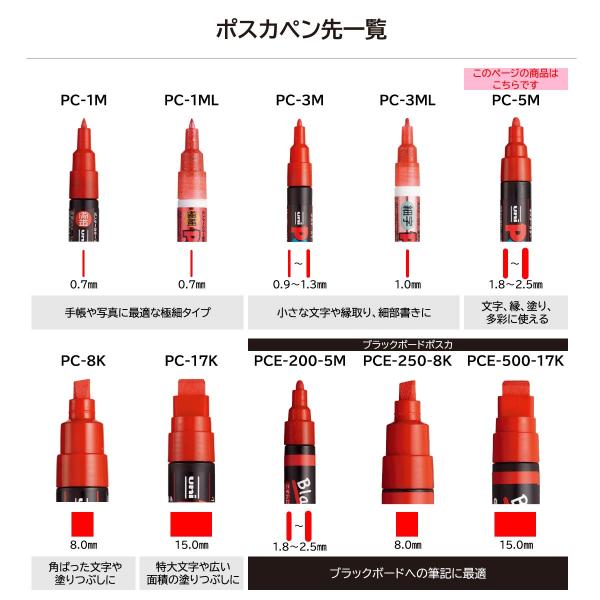 三菱鉛筆 ポスカ中字丸芯 15色セット(PC5M15C)