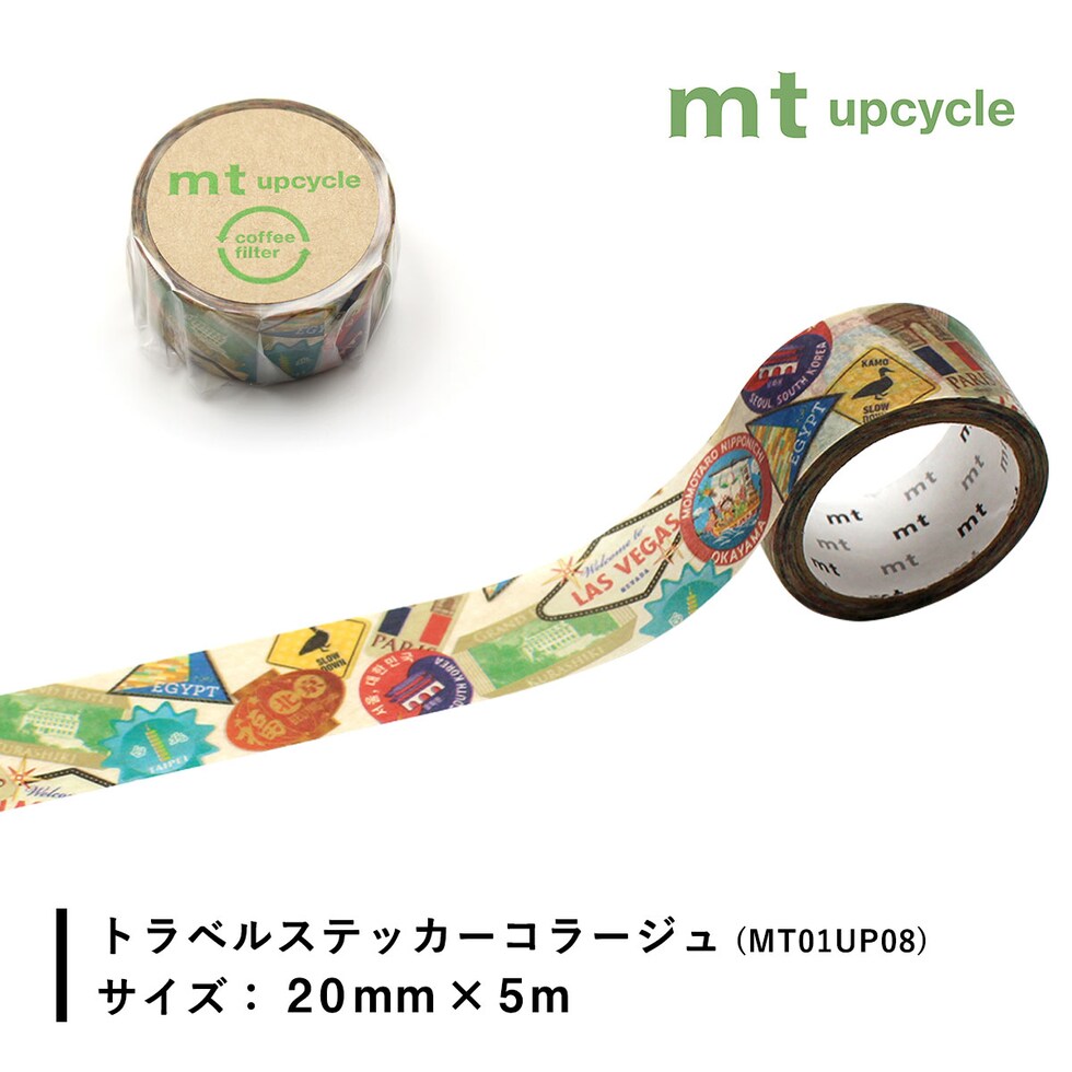 カモ井加工紙 マスキングテープ mt upcycle tape トラベルステッカーコラージュ 20mm×5m (MT01UP08) ネコポス可