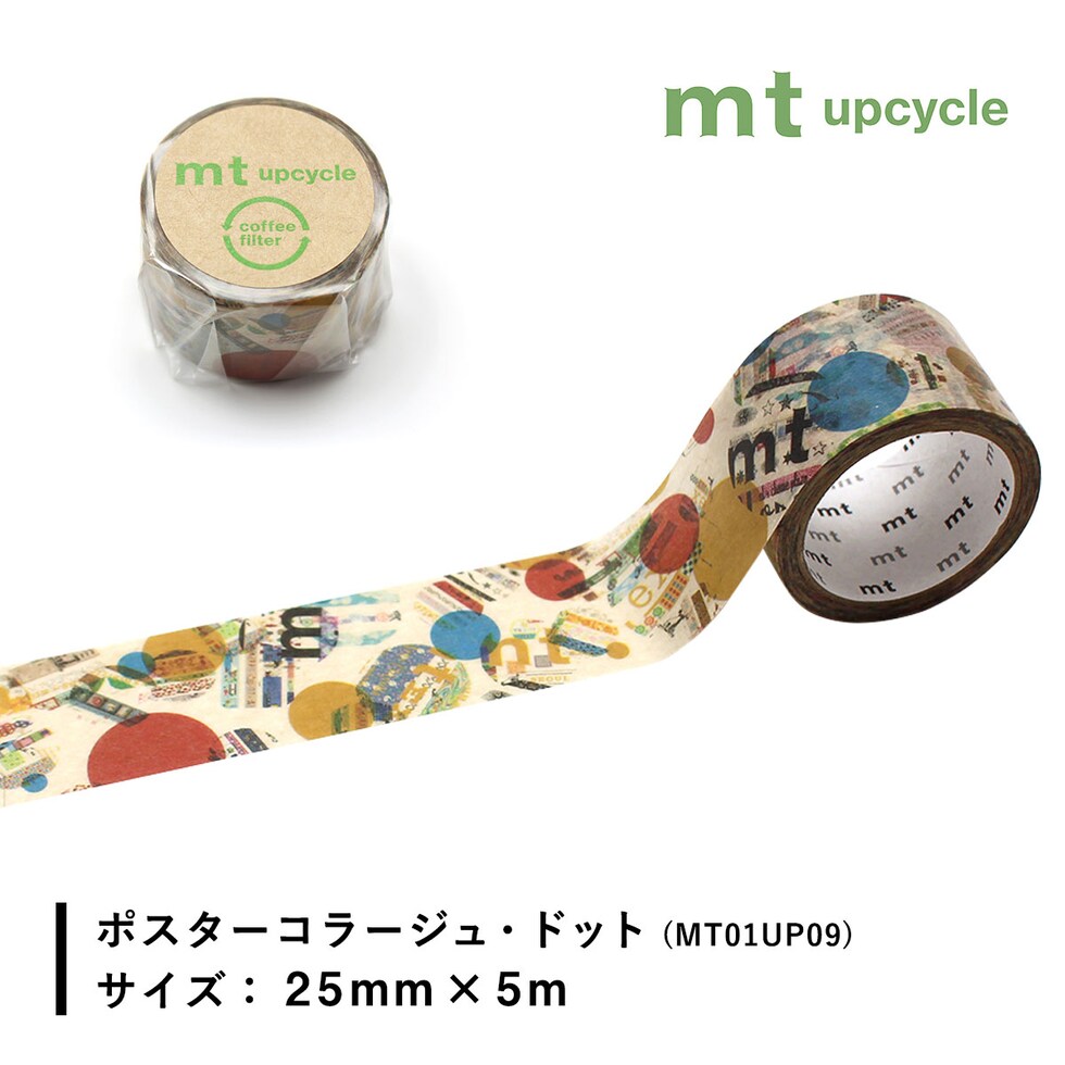 カモ井加工紙 マスキングテープ mt upcycle tape ポスターコラージュ・ドット 25mm×5m (MT01UP09) ネコポス可