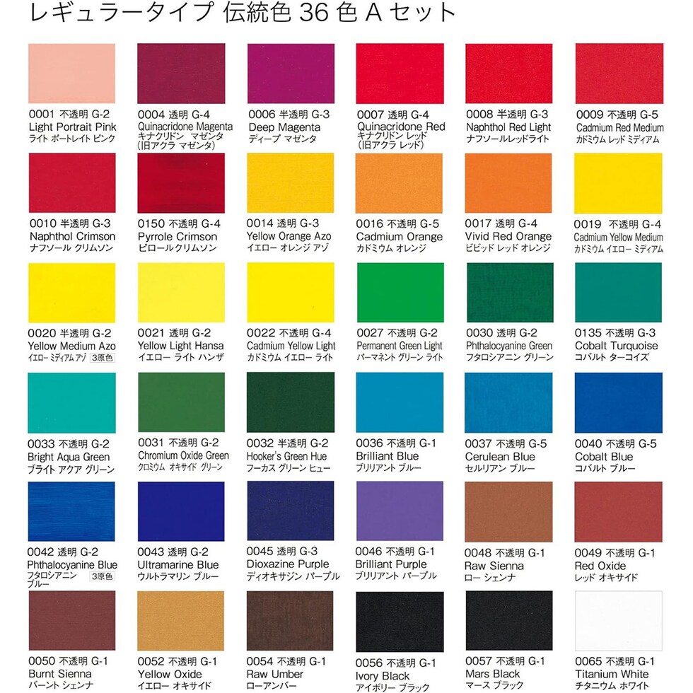 リキテックス レギュラータイプ 6号 20ml 伝統色36色Aセット (15101836)