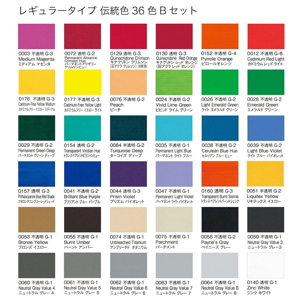 リキテックス レギュラータイプ 6号 20ml 伝統色36色Bセット (15101837)
