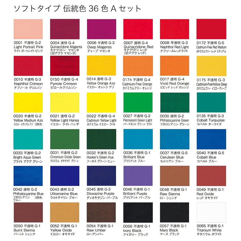 リキテックス ソフトタイプ 6号 20ml 伝統色36色Aセット (15201836)
