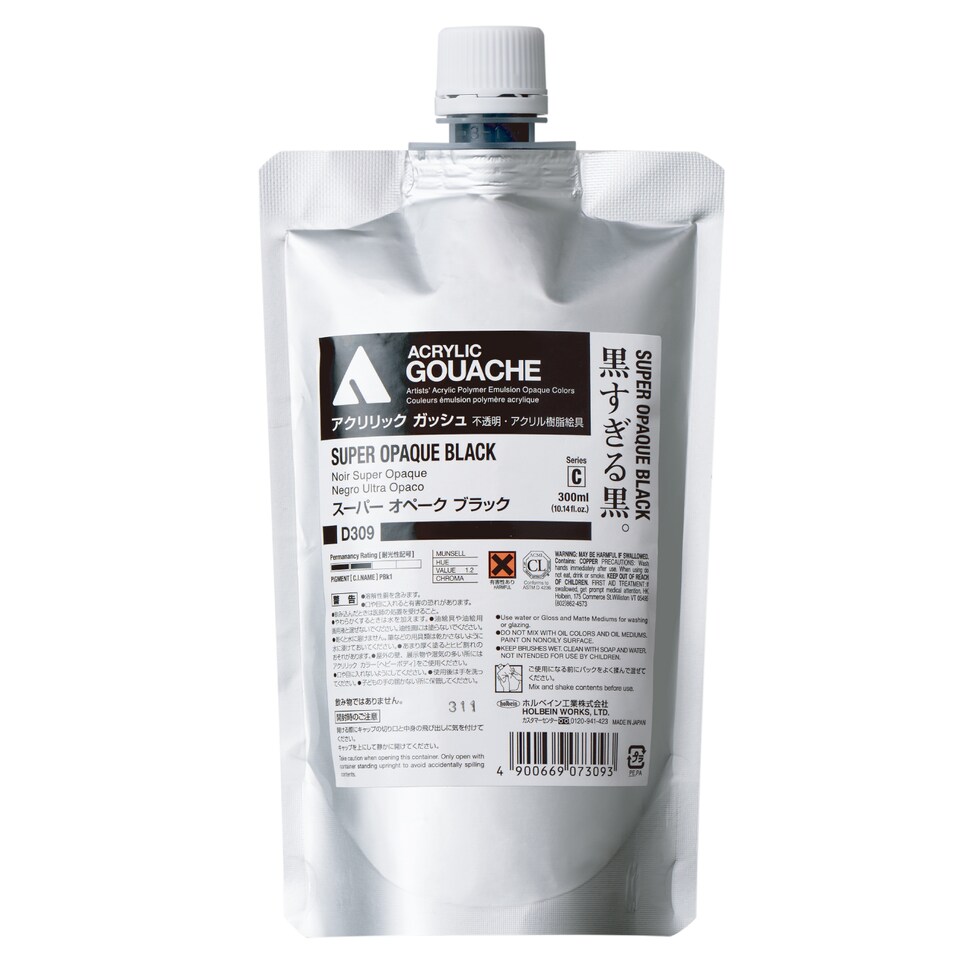 ホルベイン アクリリック ガッシュ 300ml D309 スーパー オペーク ブラック(黒すぎる黒) (007309)