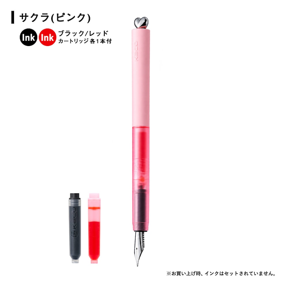 KACO 万年筆 ポップハート 全3色 (ホワイト/ブラック/サクラ) First Fountain Pen インクカートリッジ2本付き 軽量 可愛い プレゼント 贈り物 ネコポス可