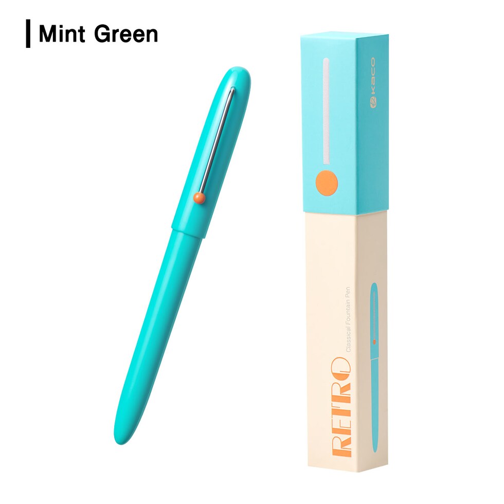 KACO RETRO万年筆 全6色 (Mint Green/Blue/Green/Light Purple/White/Black) コンバーター+カードリッジ(黒)2本付き レトロ ネコポス可