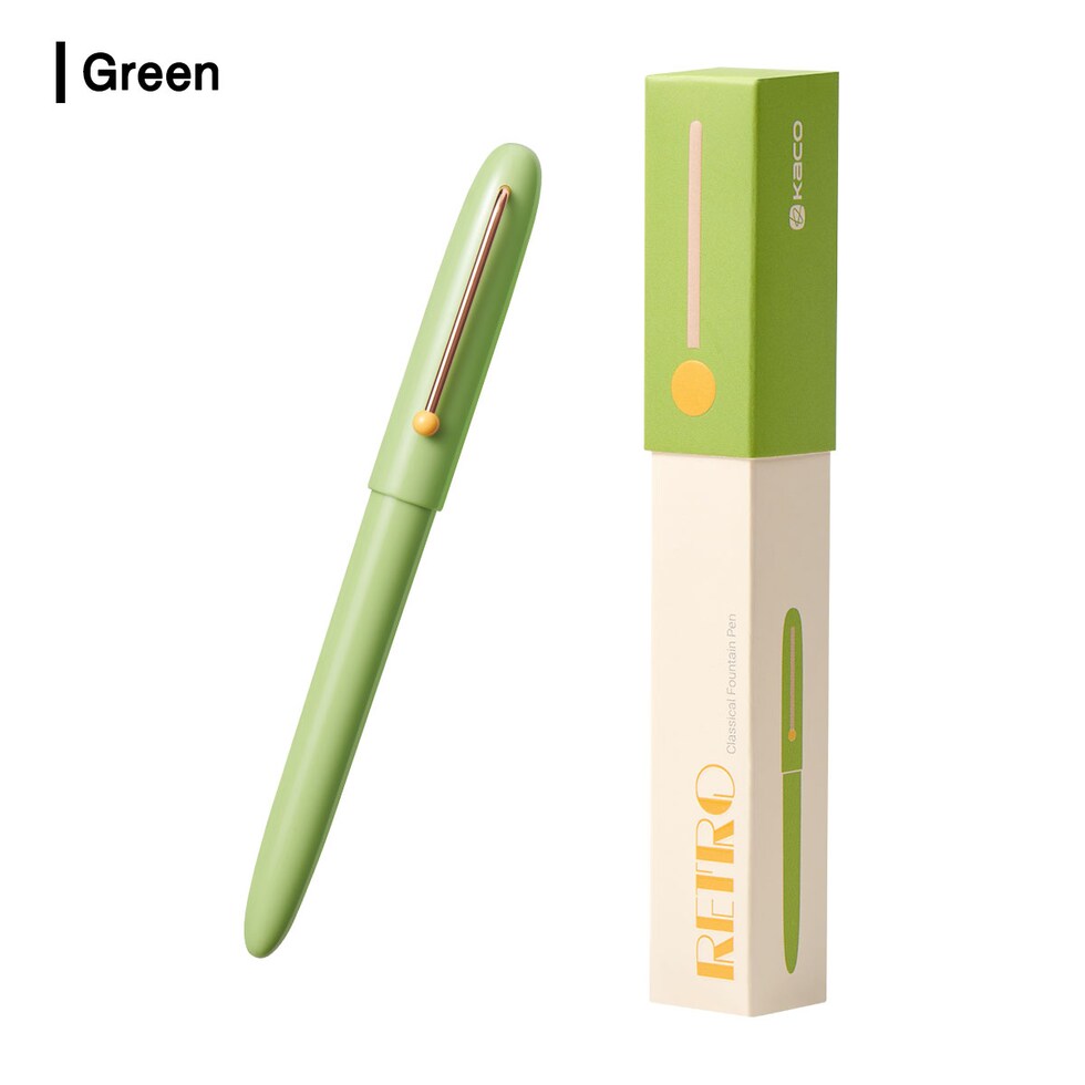 KACO RETRO万年筆 全6色 (Mint Green/Blue/Green/Light Purple/White/Black) コンバーター+カードリッジ(黒)2本付き レトロ ネコポス可