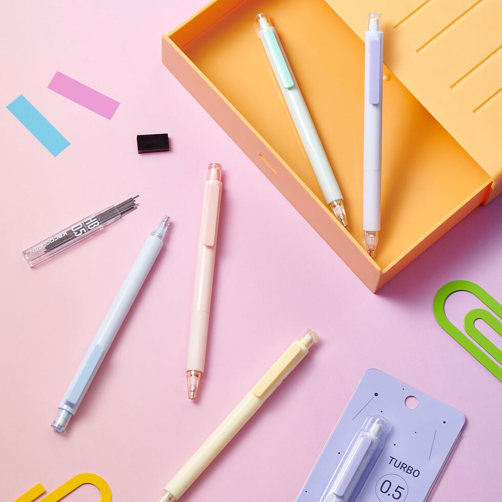 KACO TURBO シャープペンセット 0.5mm替芯付き 全5色 (Pink/Yellow/Green/Blue/Purple) ターボ シャーペン ネコポス可
