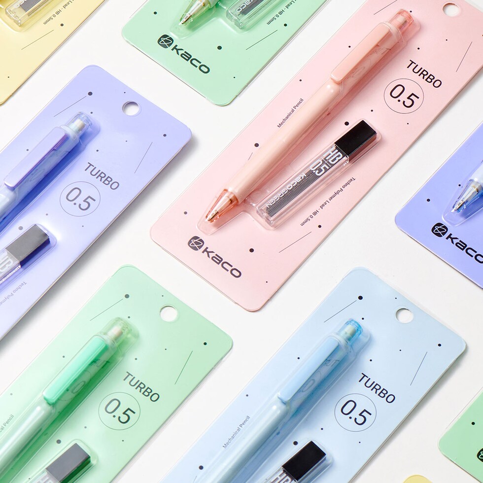 KACO TURBO シャープペンセット 0.5mm替芯付き 全5色 (Pink/Yellow/Green/Blue/Purple) ターボ シャーペン ネコポス可