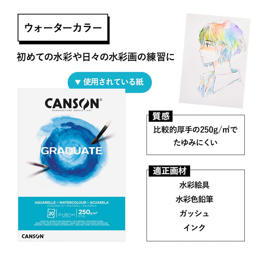キャンソン グラジュエイトブック ウォーターカラー A5変形 ヨコ (C31200L028)