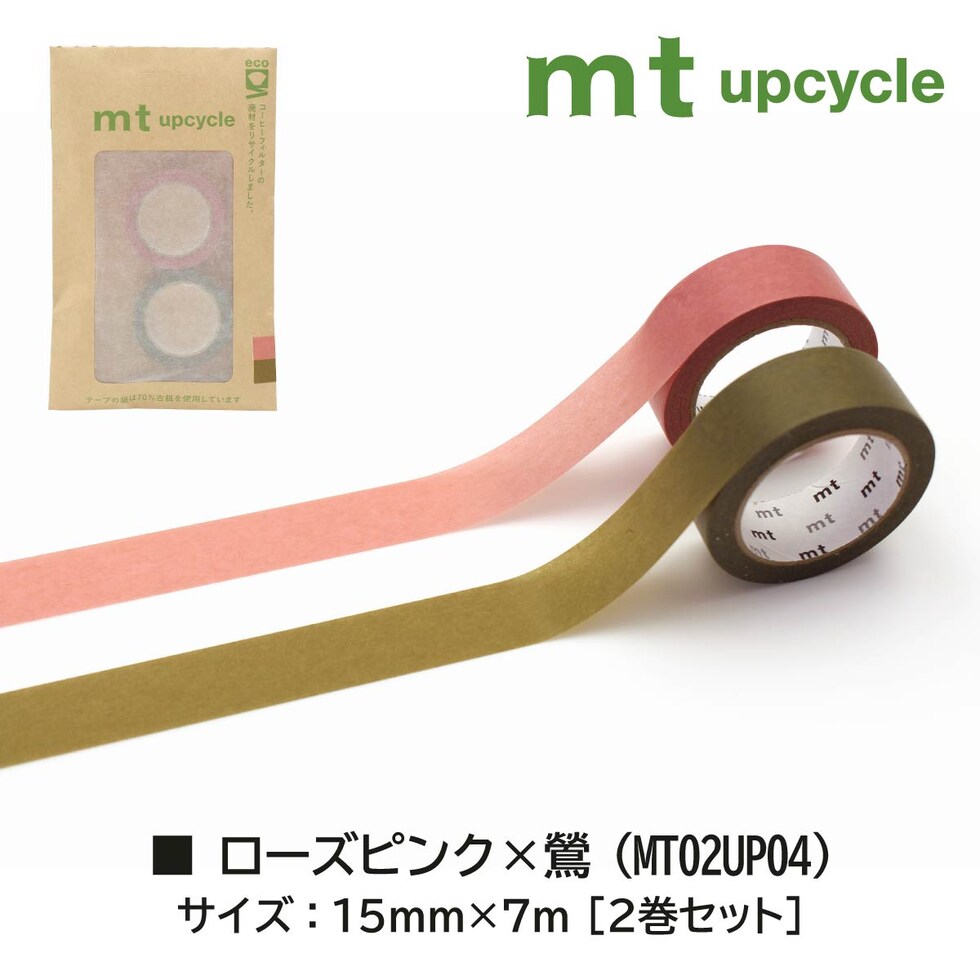 カモ井加工紙 mt upcycle tape 未晒 (MT02UP01) 15mm×7m 2巻セット