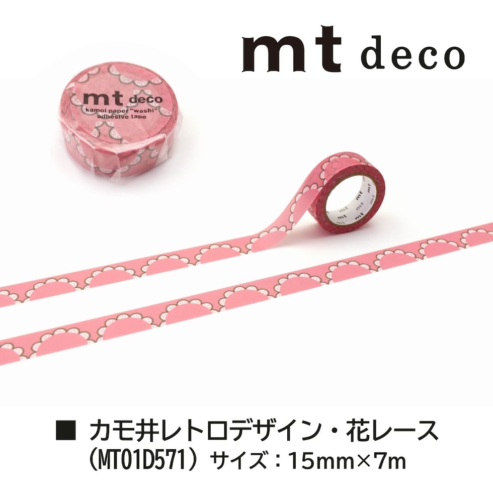 カモ井加工紙 mt 1P カモ井史料パターンB レトロデザイン・花レース (MT01D571) 15mm×7m