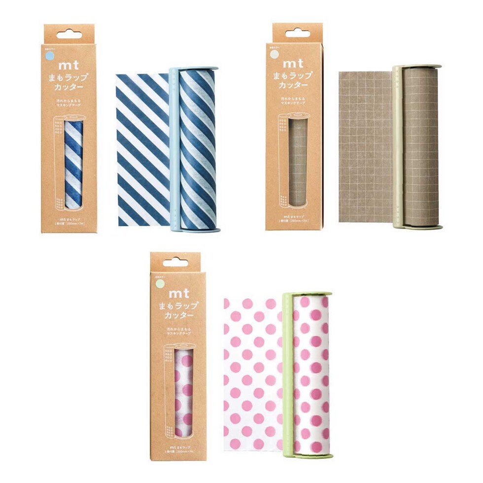 カモ井加工紙 mtまもラップカッター箱入 ライトグリーン×ドット・ピンク (MTMWRP03)