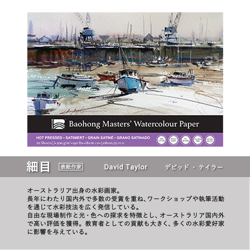 バオホン BAOHONG バオホンマスターズ水彩紙 300g ブロック 180×260mm (荒目/中目/細目) 全3種 20枚入り コットン100% ネコポス可