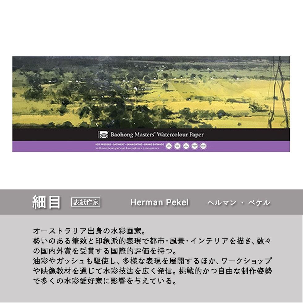 バオホン BAOHONG バオホンマスターズ水彩紙 300g ブロック 130×380mm (荒目/中目/細目) 全3種 20枚入り コットン100%