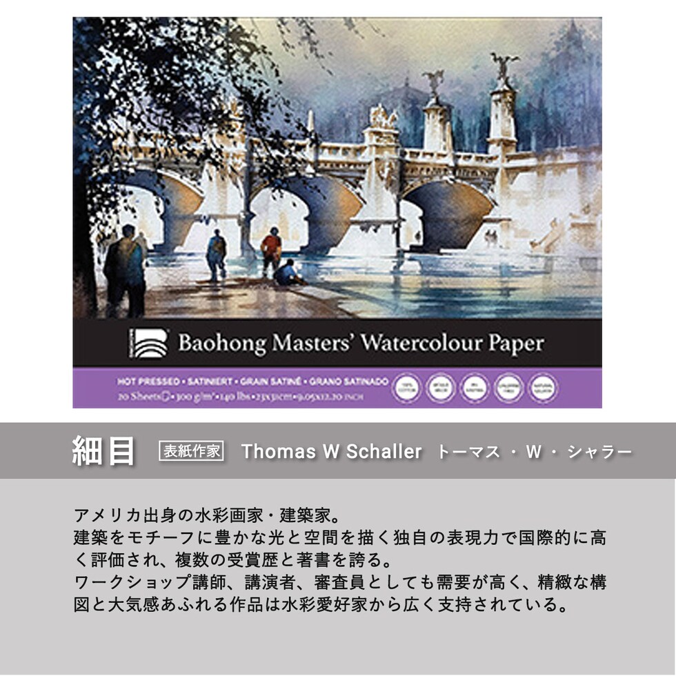 バオホン BAOHONG バオホンマスターズ水彩紙 300g ブロック 230×310mm (荒目/中目/細目) 全3種 20枚入り コットン100% ネコポス可