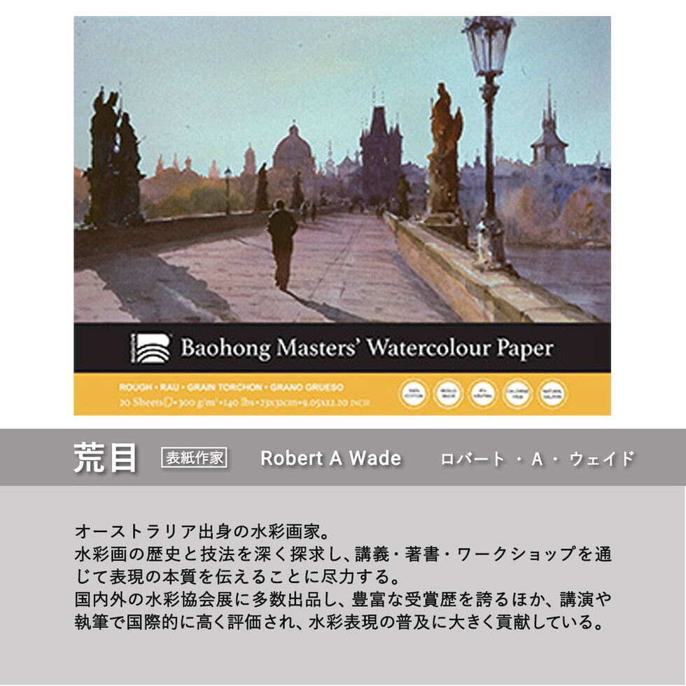 バオホン BAOHONG バオホンマスターズ水彩紙 300g ブロック 230×310mm (荒目/中目/細目) 全3種 20枚入り コットン100% ネコポス可