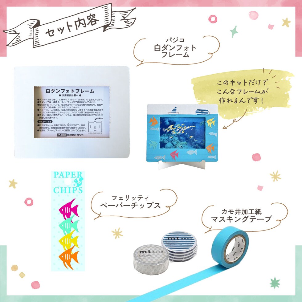 【送料無料】【1000円ポッキリ企画】白ダンフォトフレーム+マスキングテープ3巻+ペーパーチップス(フィッシュセット)