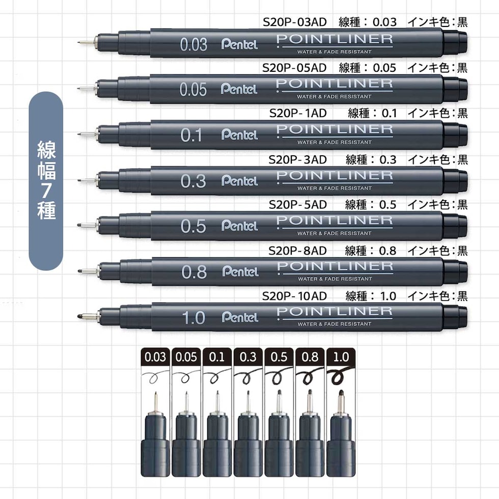 ぺんてる 水性顔料マーカー ポイントライナー 0.1 (S20P-1AD)