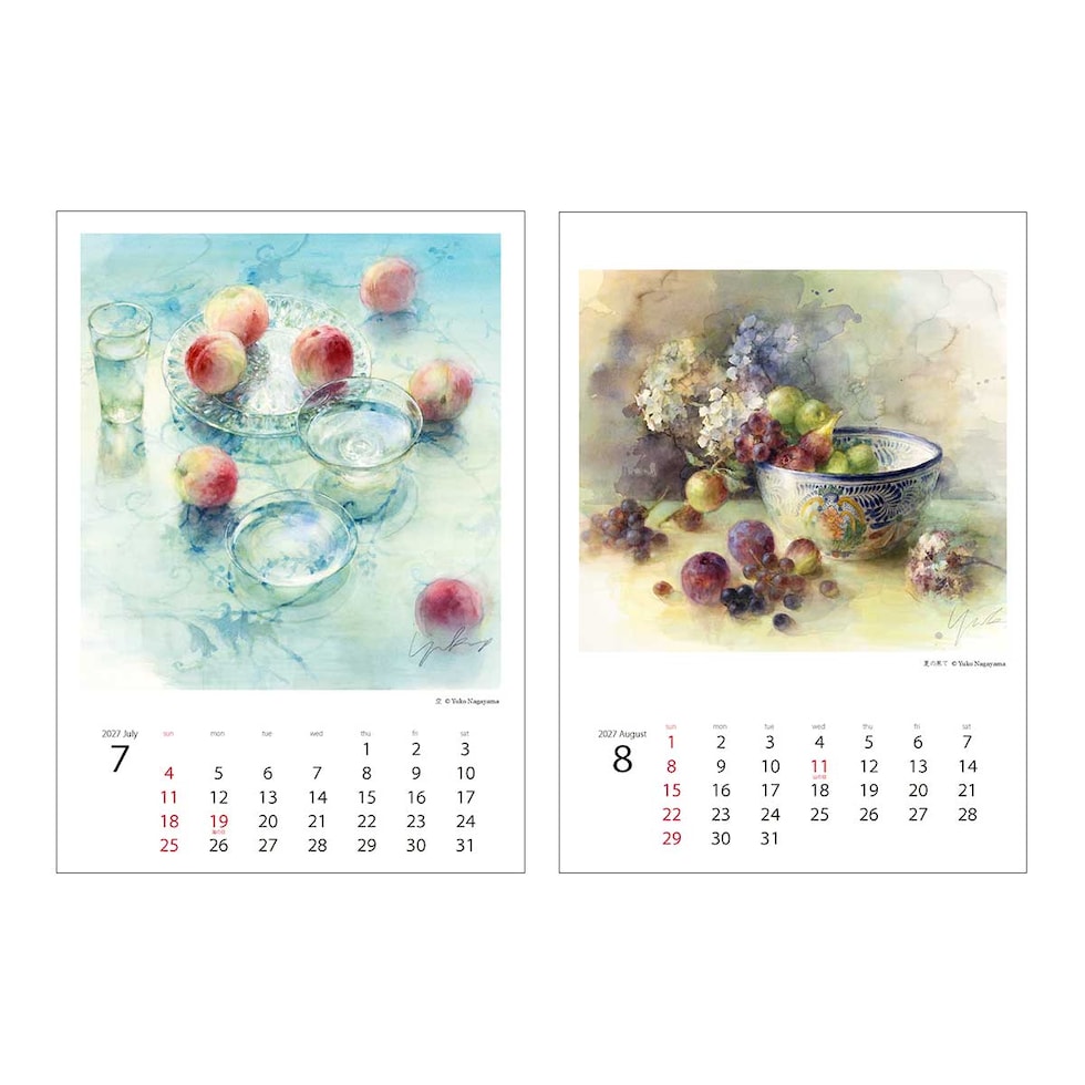 丸善美術商事 永山裕子カレンダー 2027年版 A3サイズ Yuko Nagayama 水彩画 calendar maruzen