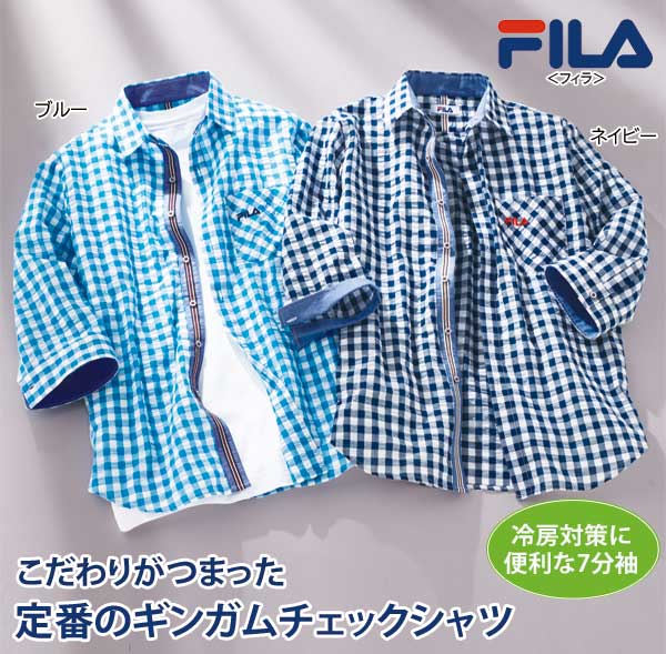 FILA フィラ 7分袖ギンガムチェックシャツ 冷房対策 メンズ 春夏秋 40代 50代 60代 958051